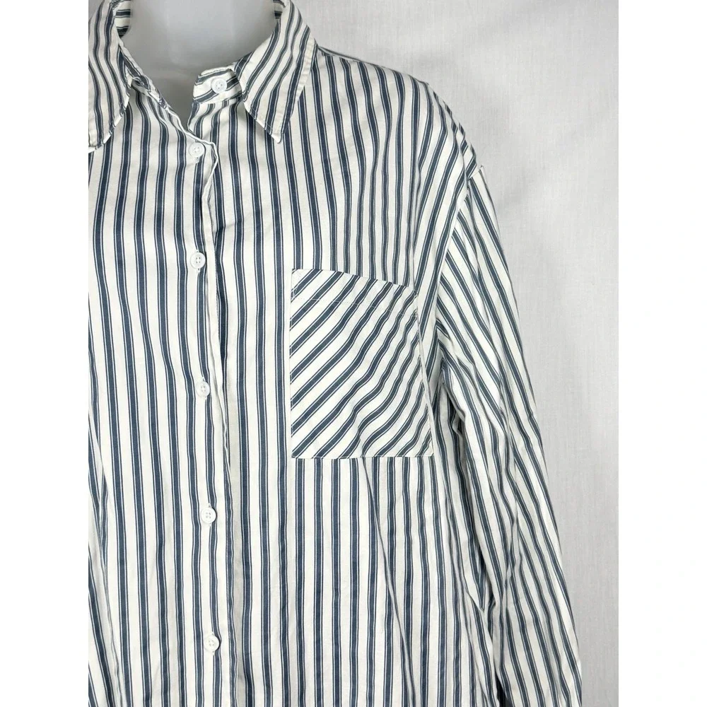 Reformation Will Oversized Shirt Savoy Stripe Womens M Blue Organic Cotton - Picture 4 of 12